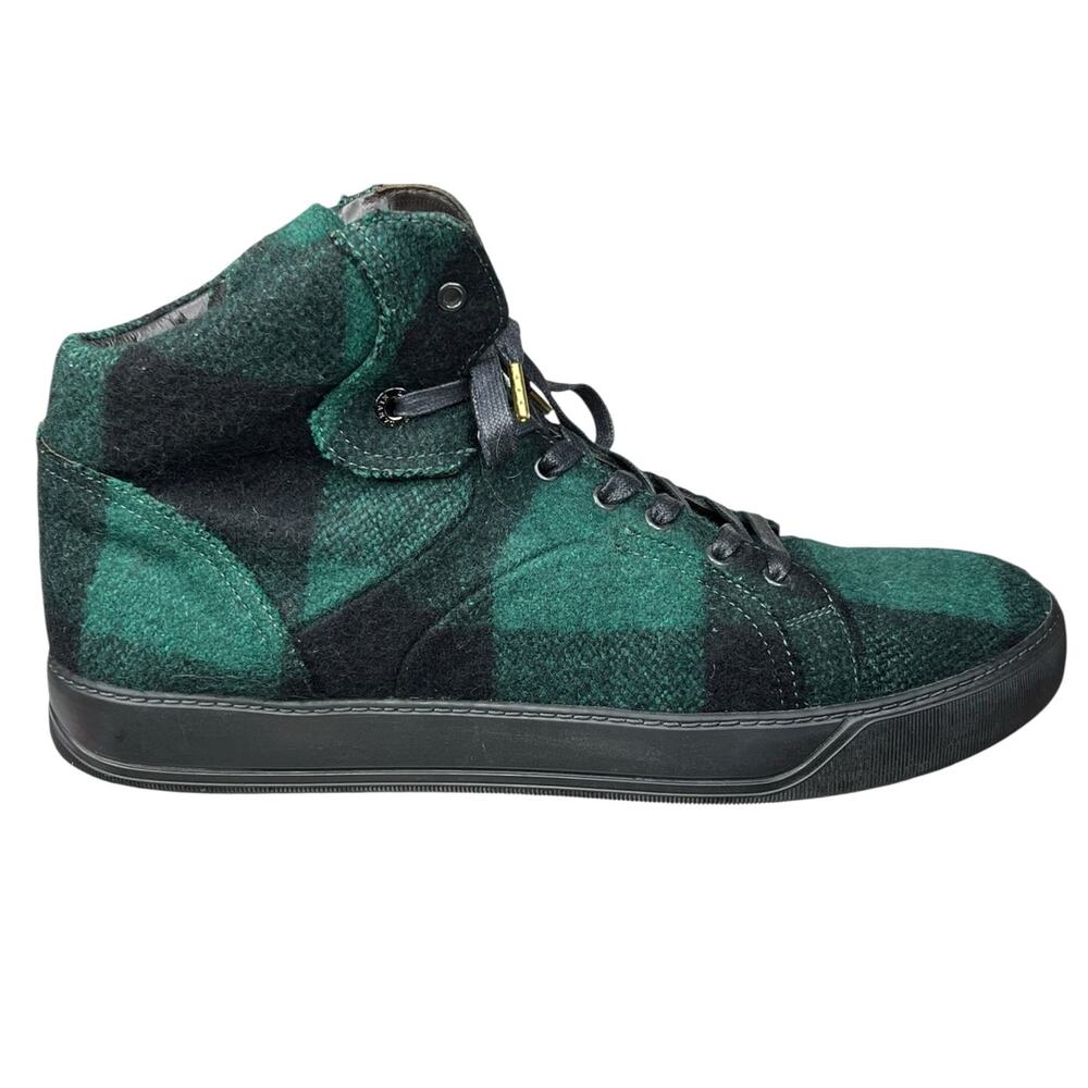 Lanvin Plaid Green Black Wool High Top Sneakers Size 11